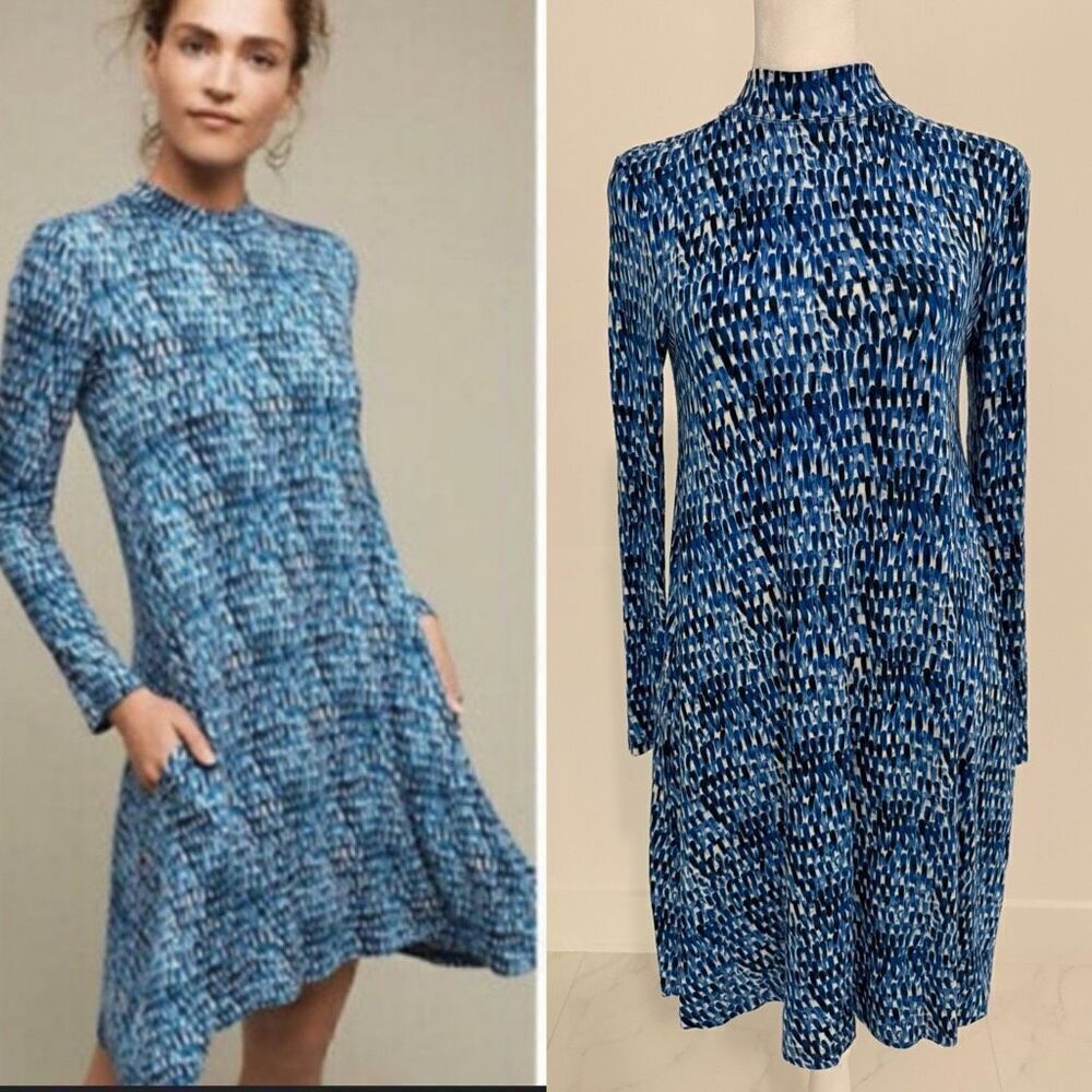 Anthropologie Maeve Modal Jersey Stretch Mock Neck Swing Dress